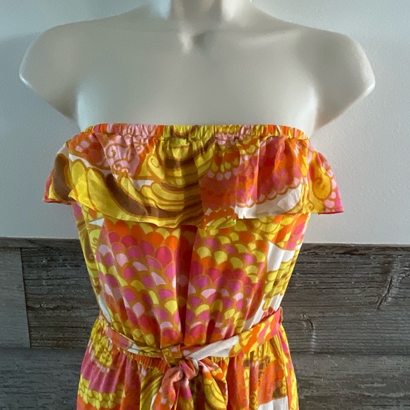 Banana Republic X Trina Turk ruffle 100% silk maxi dress Size 6P petite - Picture 2 of 8